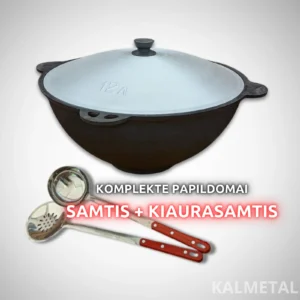Uzbeku kazans no 8L līdz 22L Namangan ar plakanu dibenu ar vāku + karote + caurumota karote